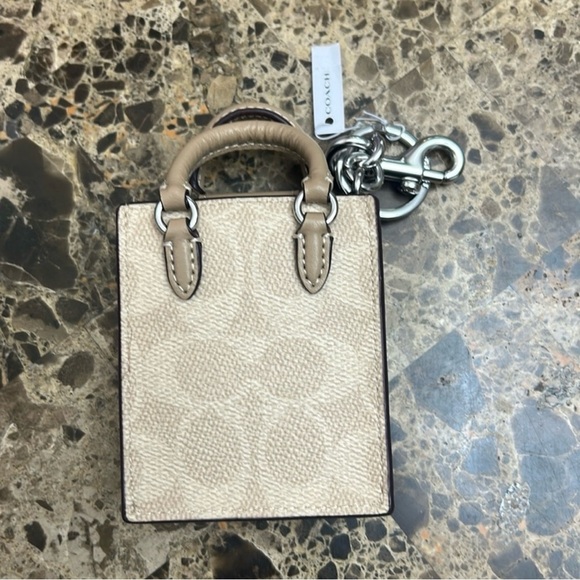 Coach Tan & White Mini Bag Charm with Gold Hardware NEW - Picture 3 of 10